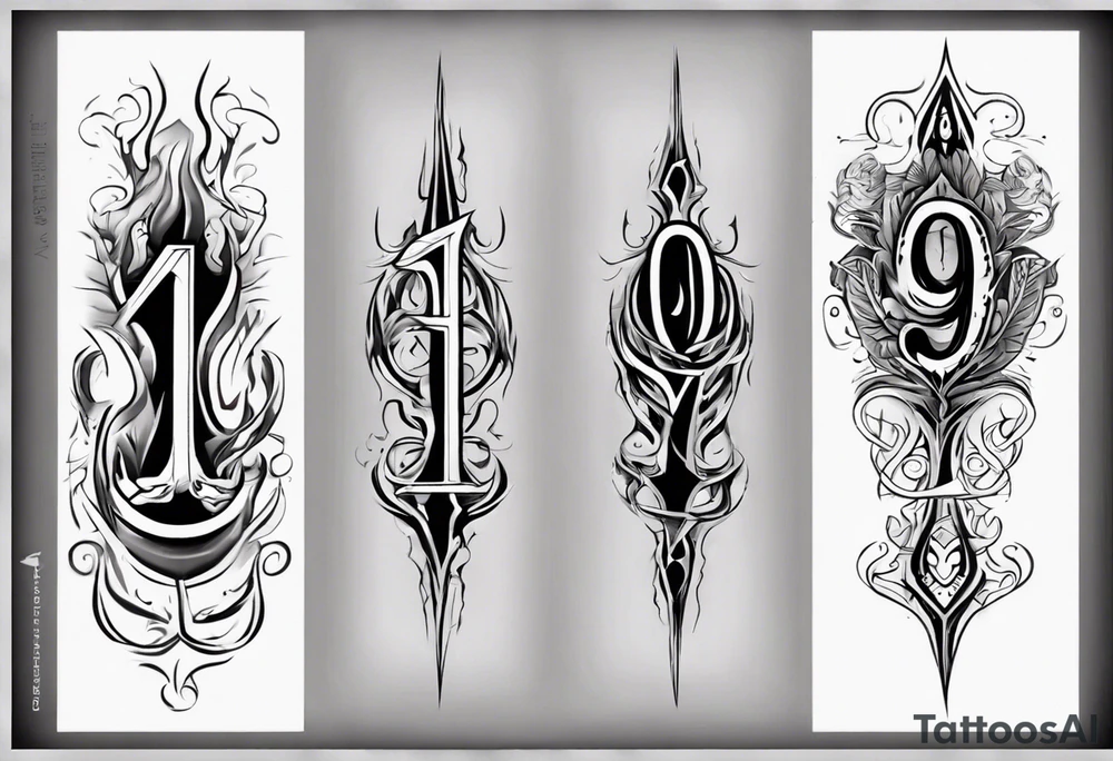 number 9 right side up and upside down connected tattoo black and grey on inside forearm 9:16 aspect ratio tattoo idea