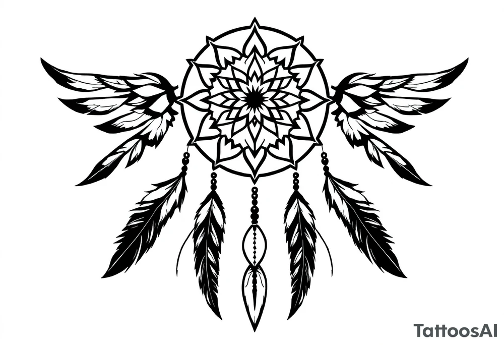 dreamcatcher, with feathers, authentic tattoo idea