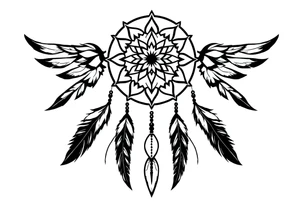 dreamcatcher, with feathers, authentic tattoo idea