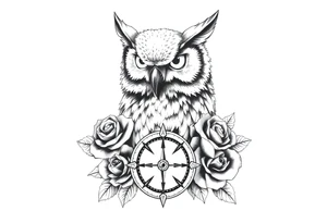 an owl,compass,roses, tattoo idea