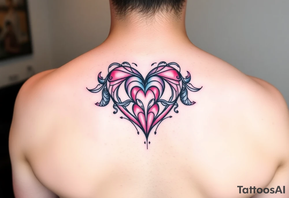 Pink and blue semi love heart tattoo idea