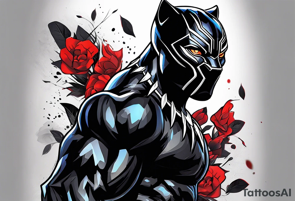 unique black panther tattoo, dynamic pose, showcasing its strength and grace, striking red eyes, intense and captivating elements, artistic flair, blending realism with abstract elements tattoo idea