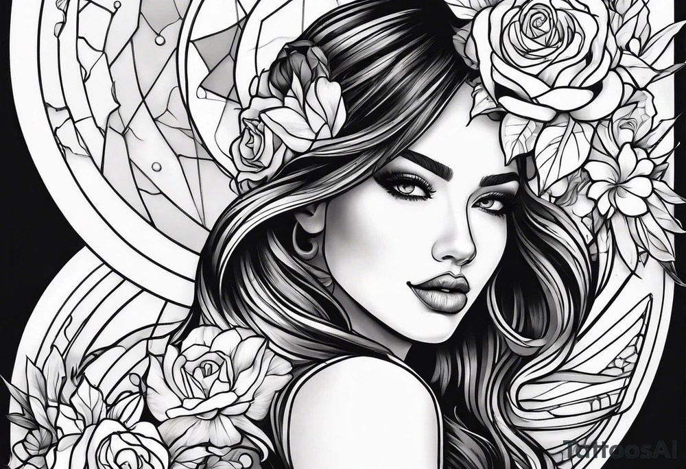 Thin lines of a women side faces not realistic tattoo idea