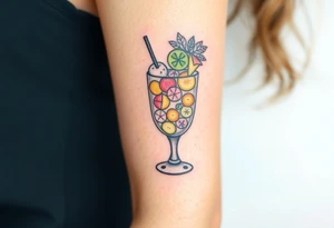 Fun cocktail that you would get on a Caribbean cruise in a rocks glass with lots of garnishes tattoo idea