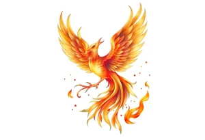 magnificent phoenix rising from golden flames with trailing embers tattoo idea