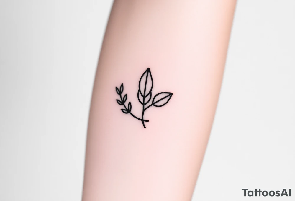 laurel branch with one leaf inverted, the inverted leaf is part of the branch and the same size as the others tattoo idea
