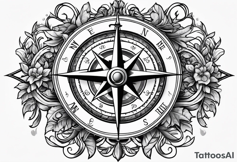 Compass with vines tattoo idea