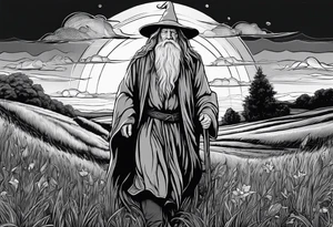 gandalf walking into a field made out of fish tattoo idea