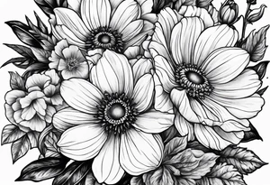 February, October and June birthflowers tattoo idea