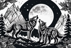 Wolfs with 4 cubs howling at blood moon tattoo idea