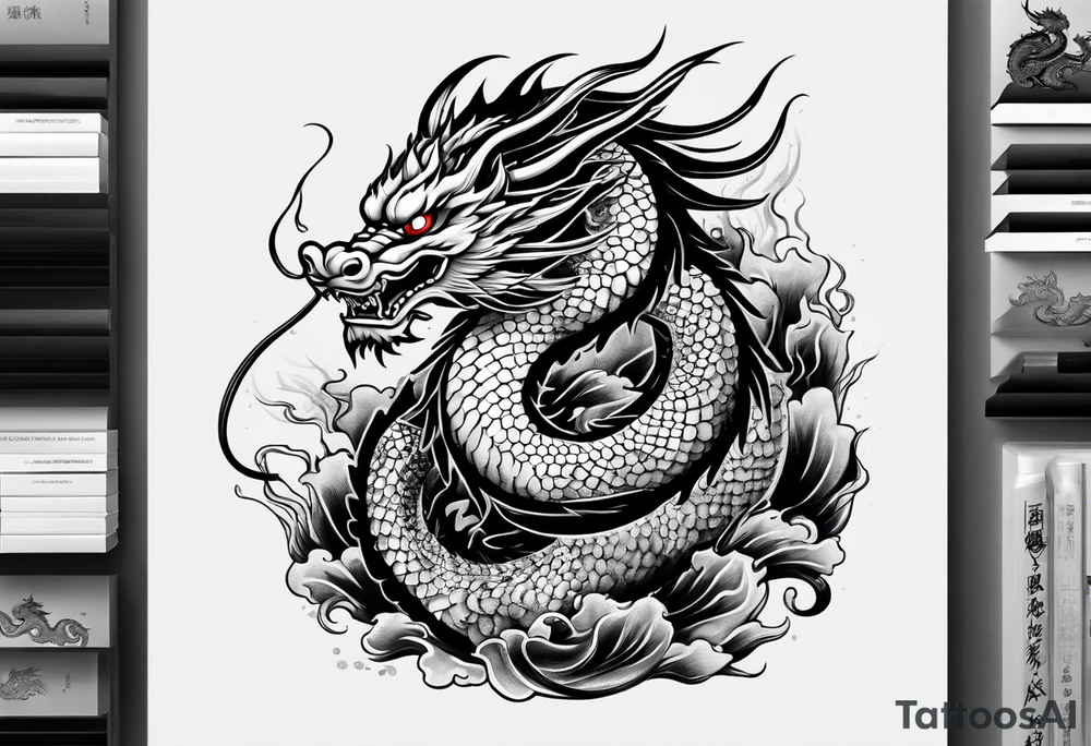 Traditional Japanese Dragon full body and smoke tattoo idea