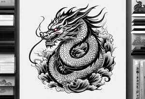 Traditional Japanese Dragon full body and smoke tattoo idea