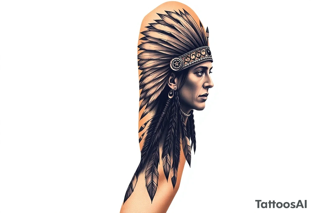 Native American warrior with head dress and arrows tattoo idea