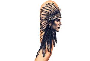 Native American warrior with head dress and arrows tattoo idea