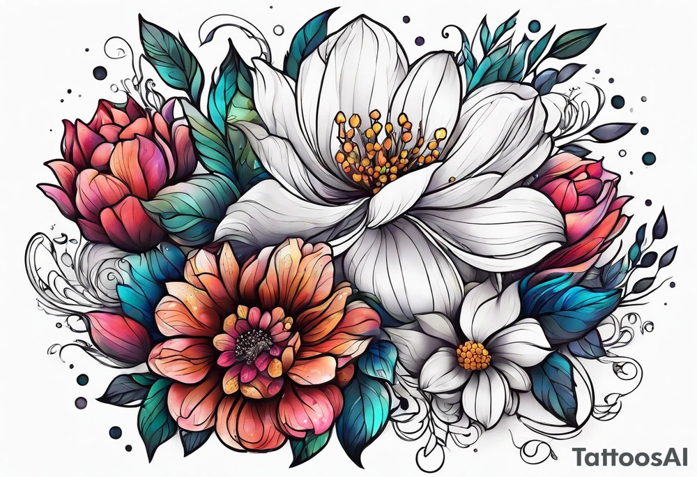 Cosmic flowers tattoo idea