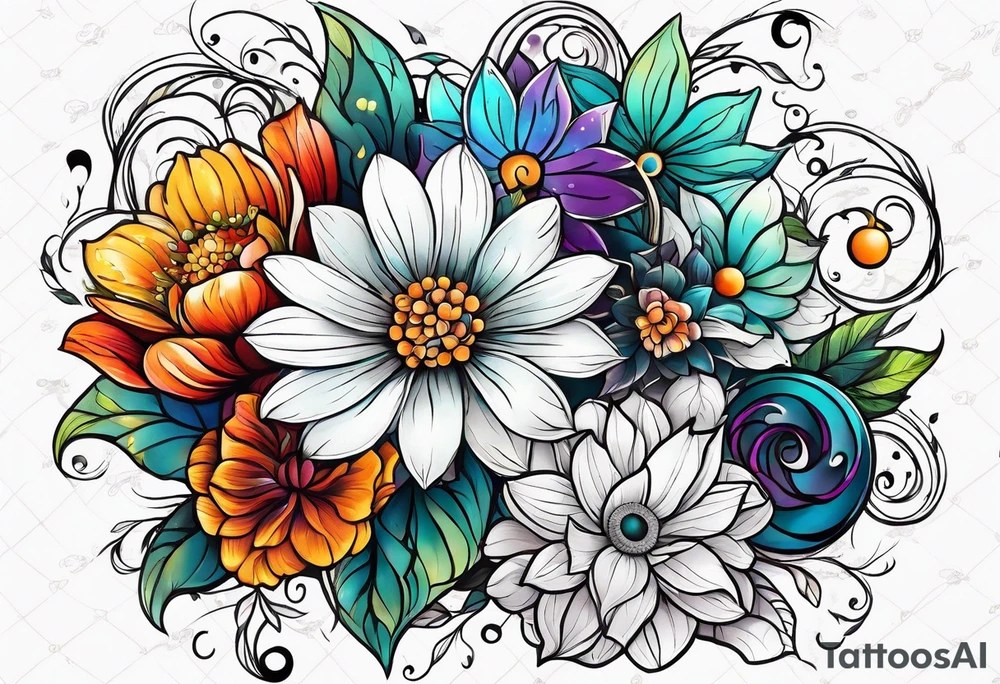 Cosmic flowers tattoo idea