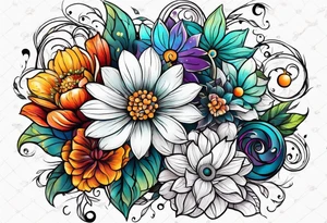 Cosmic flowers tattoo idea