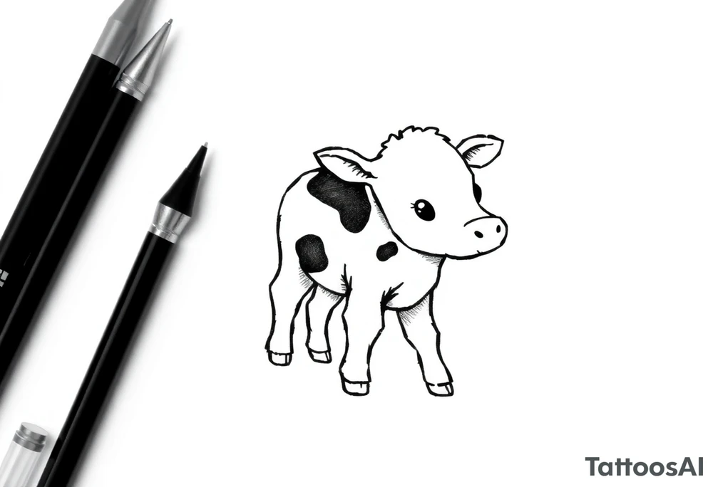small cute black and white patched baby cow tattoo idea