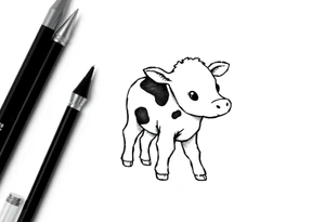 small cute black and white patched baby cow tattoo idea