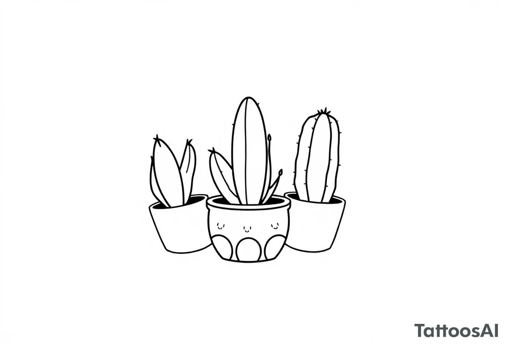 4 cute cacti in a pot tattoo idea