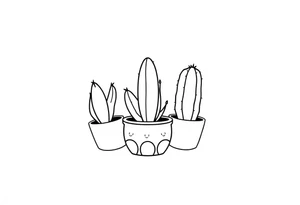4 cute cacti in a pot tattoo idea