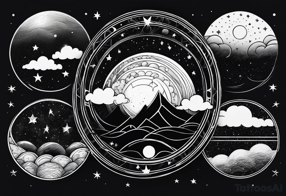 Moon phases stars clouds tattoo idea