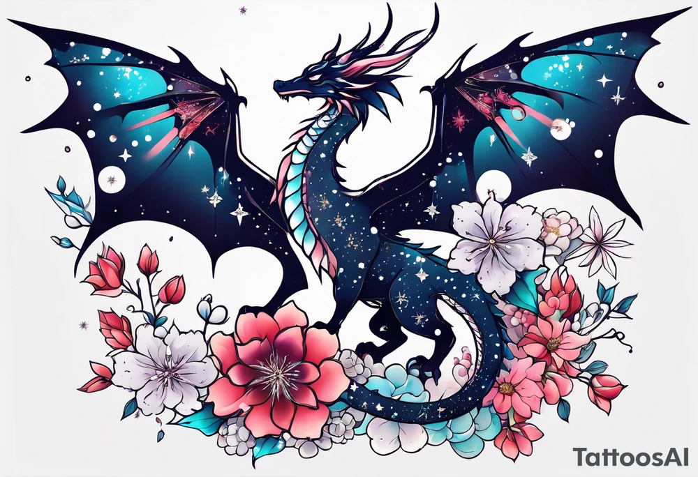 Constellation, wing , snow , cross , dragon female japan kawaii , flower tattoo idea