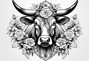 bull with flowers feminine tattoo idea