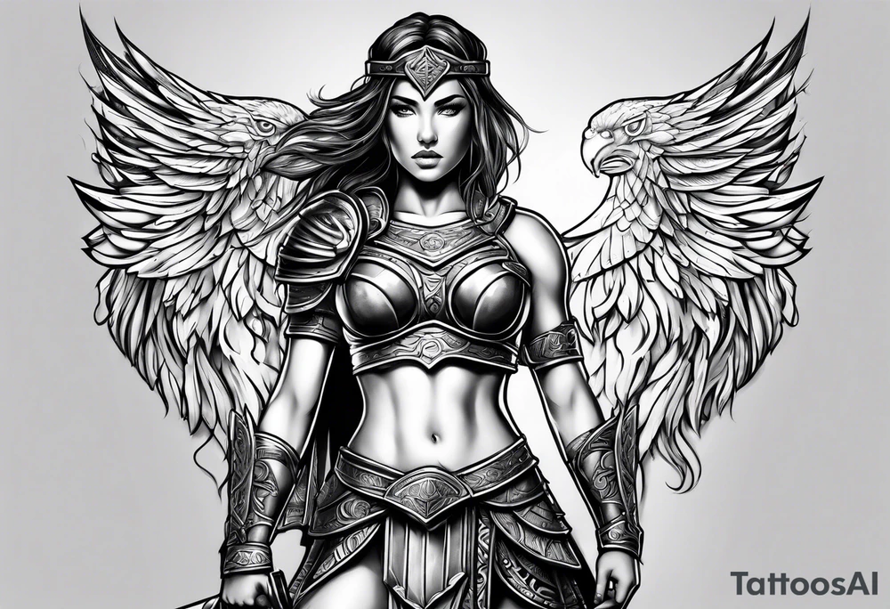 Female gladiator full body tattoo idea