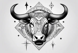 Taurus head with the planets positions on May 20th, 1989. With an arrow splitting the head. Half geometric and half realistic tattoo idea