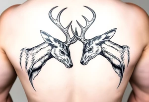 Entire Full body Two deer with their heads down hitting horns to show dominance. tattoo idea
