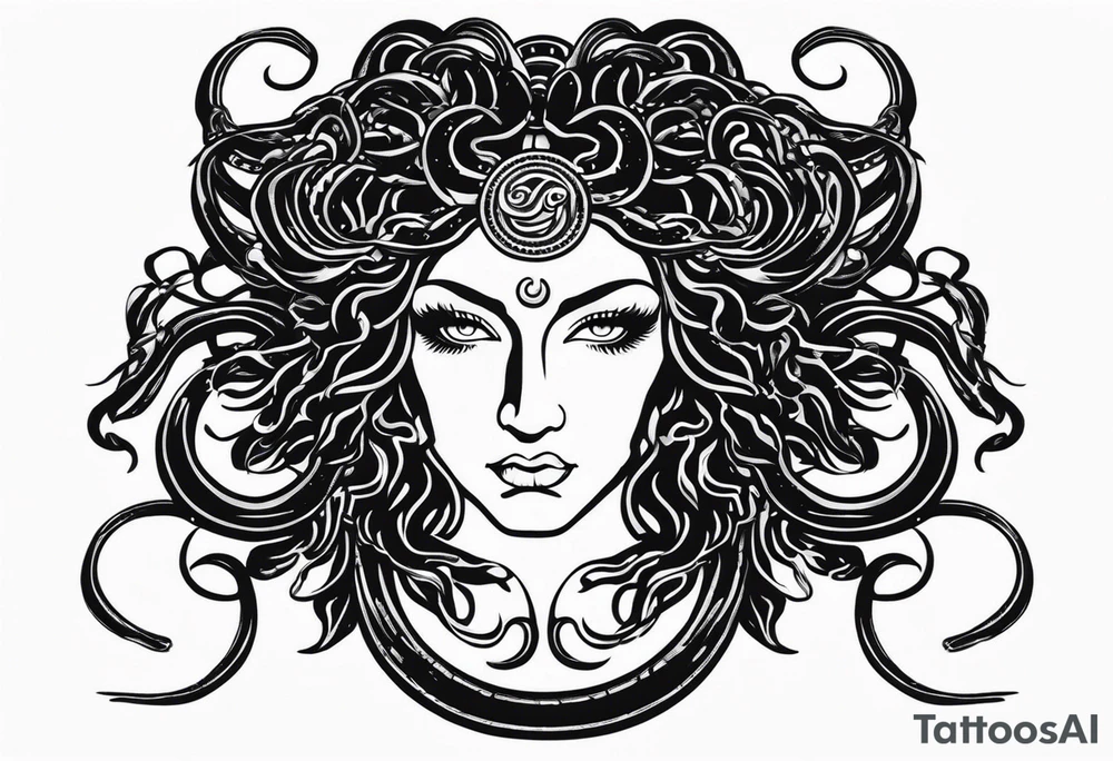 Suspicious and 
Scary Greek god medusa with snake hairs tattoo idea