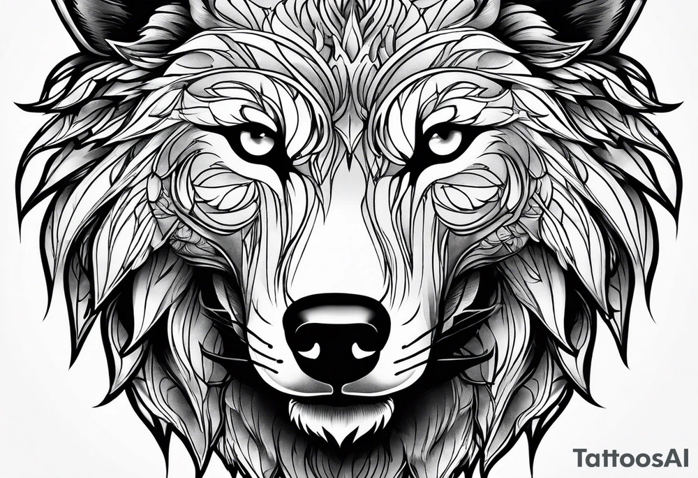 wolf face

fangs 

black and white tattoo idea