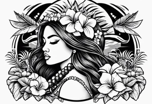 old school tattoo of hula girl in hawaii who play with gun tattoo idea