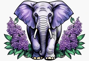 Elephant sitting with trunk morphing into lilacs tattoo idea