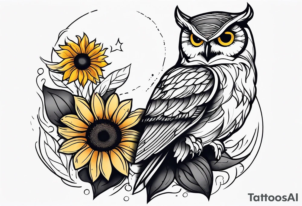 Owl and sunflower sleeve tattoo idea