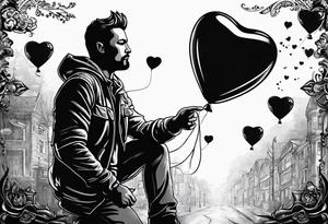 the man save my life with heart baloon with heartbeat pulse tattoo idea