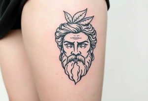 Platos Greek god only his face with a leaf on top tattoo idea