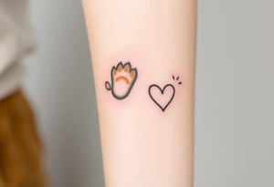 A detailed cat paw with soft fur textures, using natural tones of cream, gray, and light brown for a delicate and cozy feel and heart tattoo idea