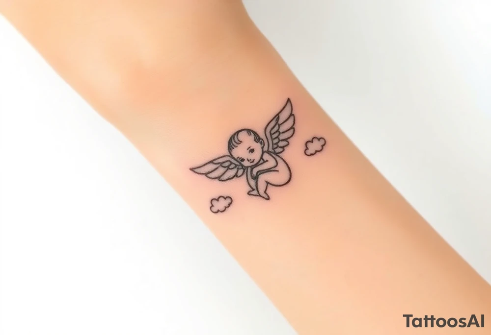 Winged baby, clouds tattoo idea