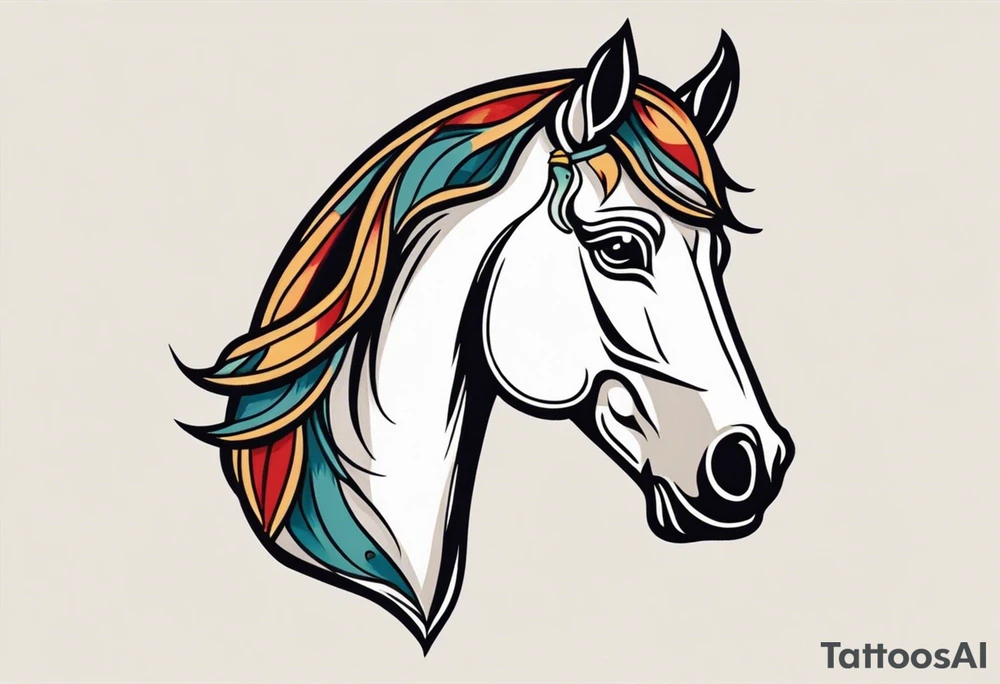 A horse head tattoo with a traditional design, 8x8 cm, in color. tattoo idea