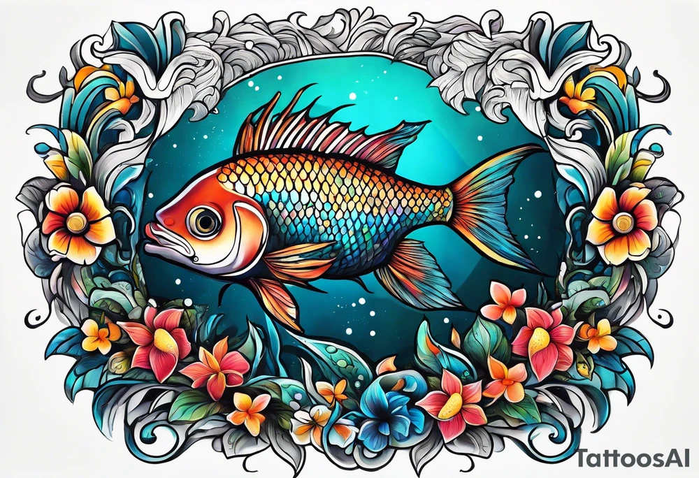 sea, night, flower, fish, republica dominicana tattoo idea