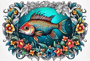 sea, night, flower, fish, republica dominicana tattoo idea