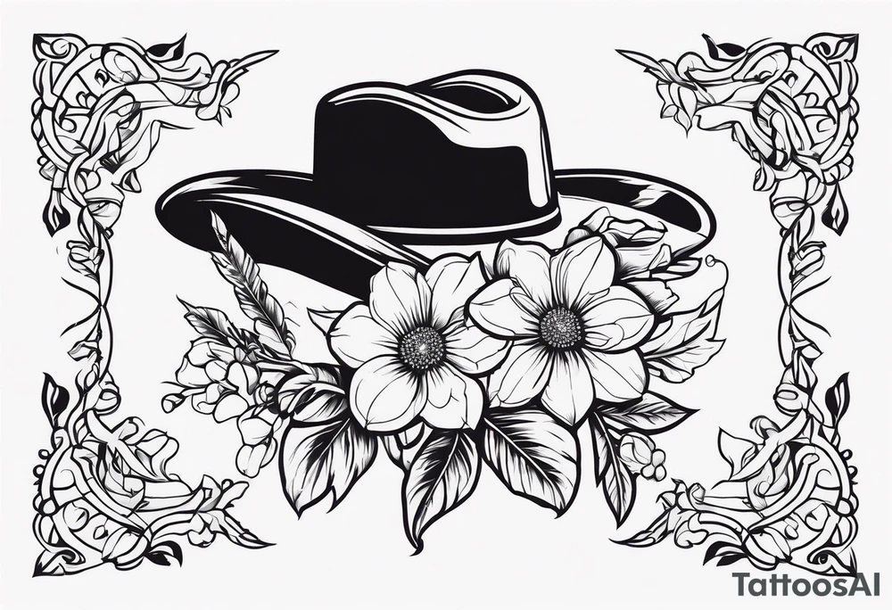 floral western cowboy tattoo idea
