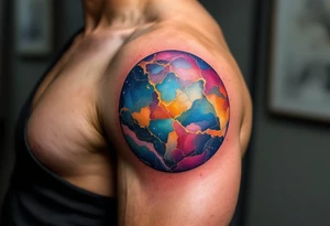 round colourful marble tattoo idea