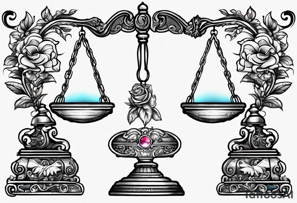 Libra scale with Gemini symbol in one scale and Taurus symbol in the other scale tattoo idea