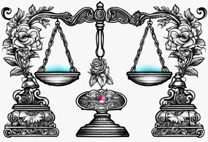 Libra scale with Gemini symbol in one scale and Taurus symbol in the other scale tattoo idea
