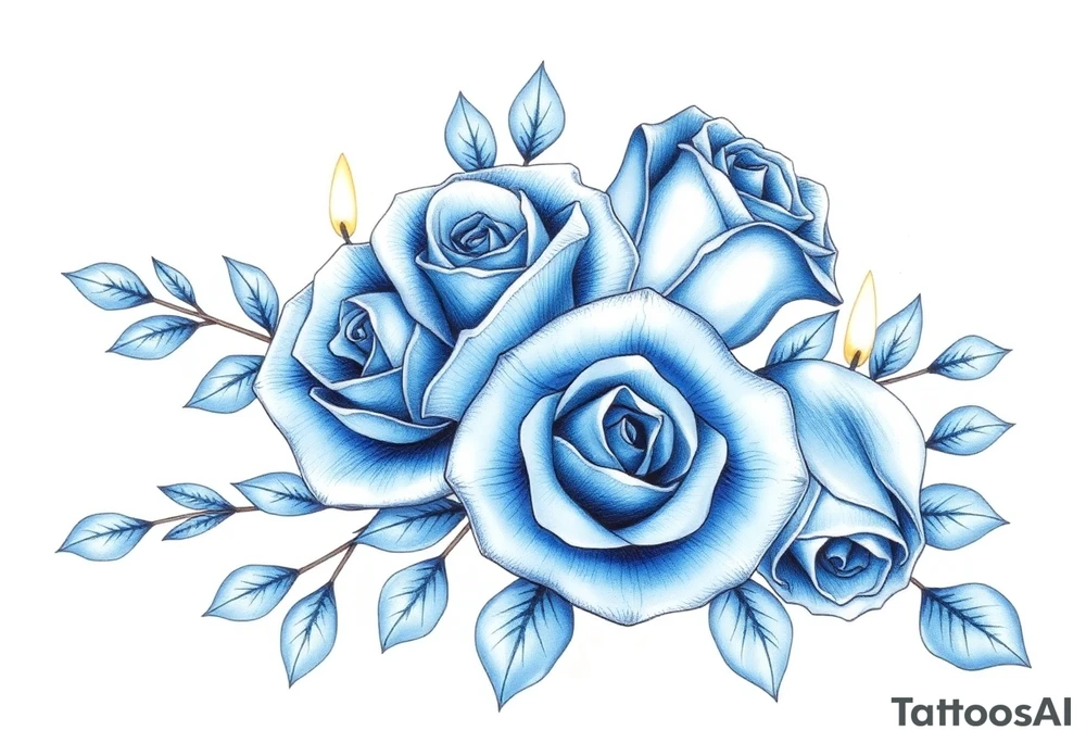 Blue, roses, short candles, water tattoo idea