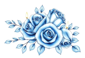 Blue, roses, short candles, water tattoo idea