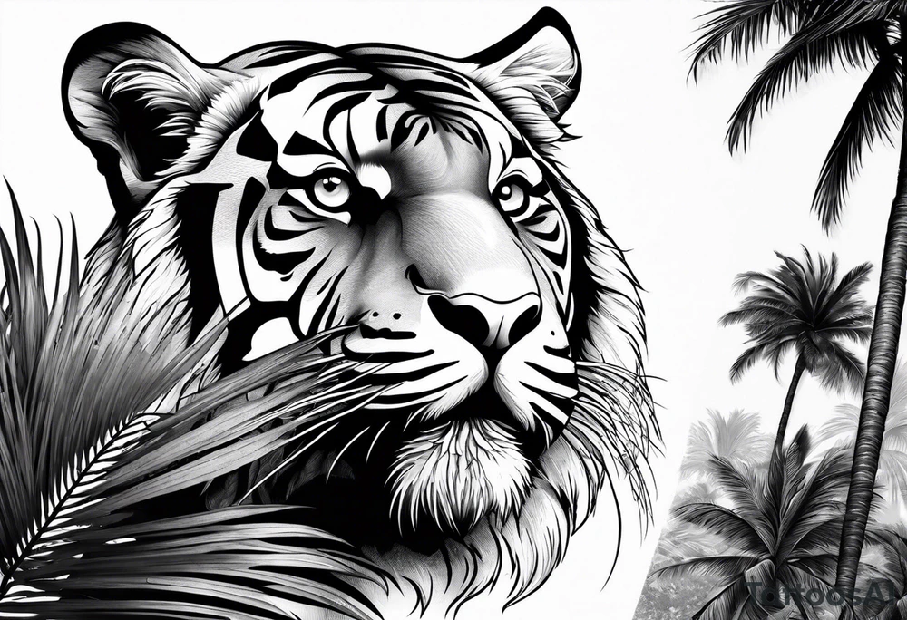 tiger climbing palm tree tattoo idea